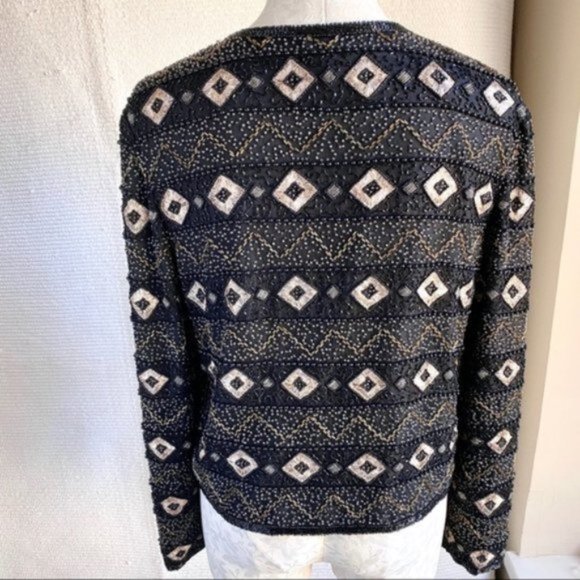 Vintage 70s M Beaded Print Open Jacket Cardigan - Picture 3 of 8